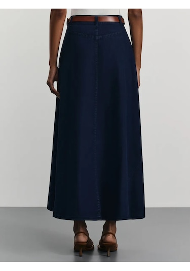 Zarına Kot Etek, Uzun A-kesim, Kemerli 338462141 Mavi