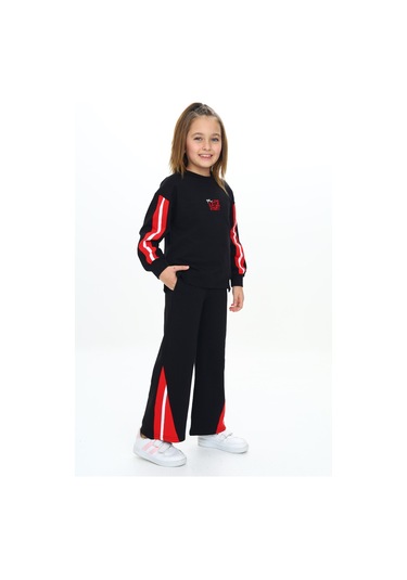 Toontoy Kız Çocuk Nakışlı Eşofman Takım Siyah