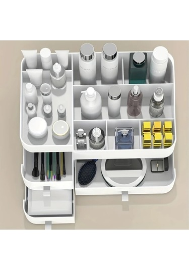 Topshop1 Beyaz Büyük Kapasiteli Kozmetik Organizatör Çekmeceli Makyaj Saklama Kutusu Beyaz