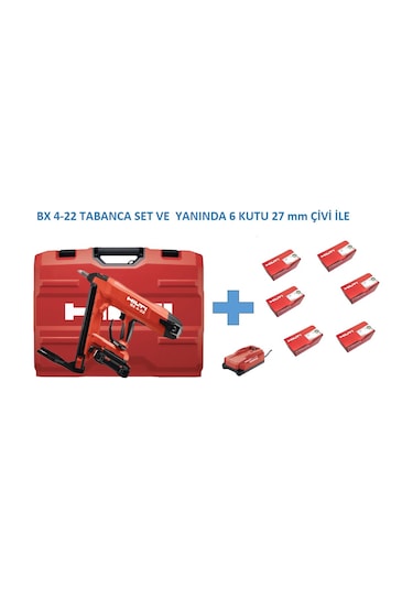 Hilti BX 4-22 Akülü Beton Çivi Çakma Tabancası + B 22-85 Batarya + C 6-22 Şarj Cihazı + 6 Kutu B-XC-27 MM Çivi