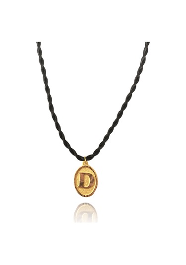 14 Ayar D Harf Siyah İpli Kolye