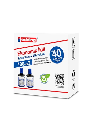 Edding Legamaster Tahta Kalemi Mürekkebi 100 ML 2'li Paket Mavi