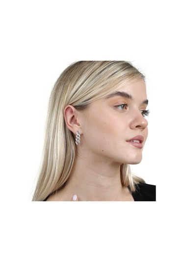 Tesbihane  Çift Sıra Beyaz Zirkon Taşlı Silver Renk 925 Ayar Gümüş Gurmet Kadın Küpe