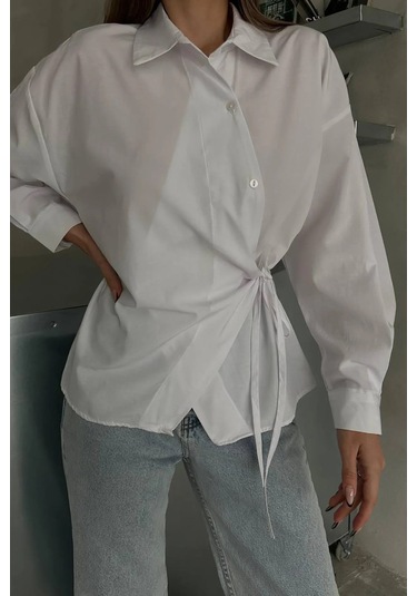 Jasmin Beyaz Yandan Bağlamalı Trend Gömlek Jasmın-1453 Beyaz