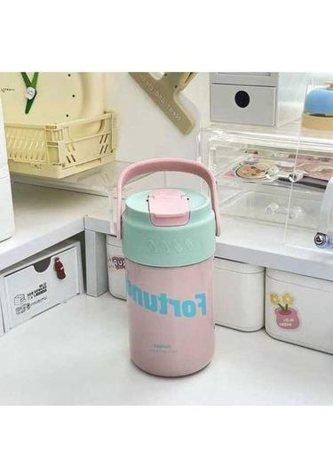 Yingfu Çocuklar İçin Paslanmaz Çelik Pipetli Bardak, Kız Öğrenciler İçin Taşınabilir Termos Bardak, Geniş Kapasiteli Açık Pe Açık Pembe