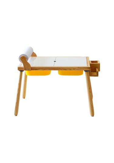 Woodnjoy Ahşap Duyusal Çocuk Aktivite Masası + Rulo Kağıt - Sarı