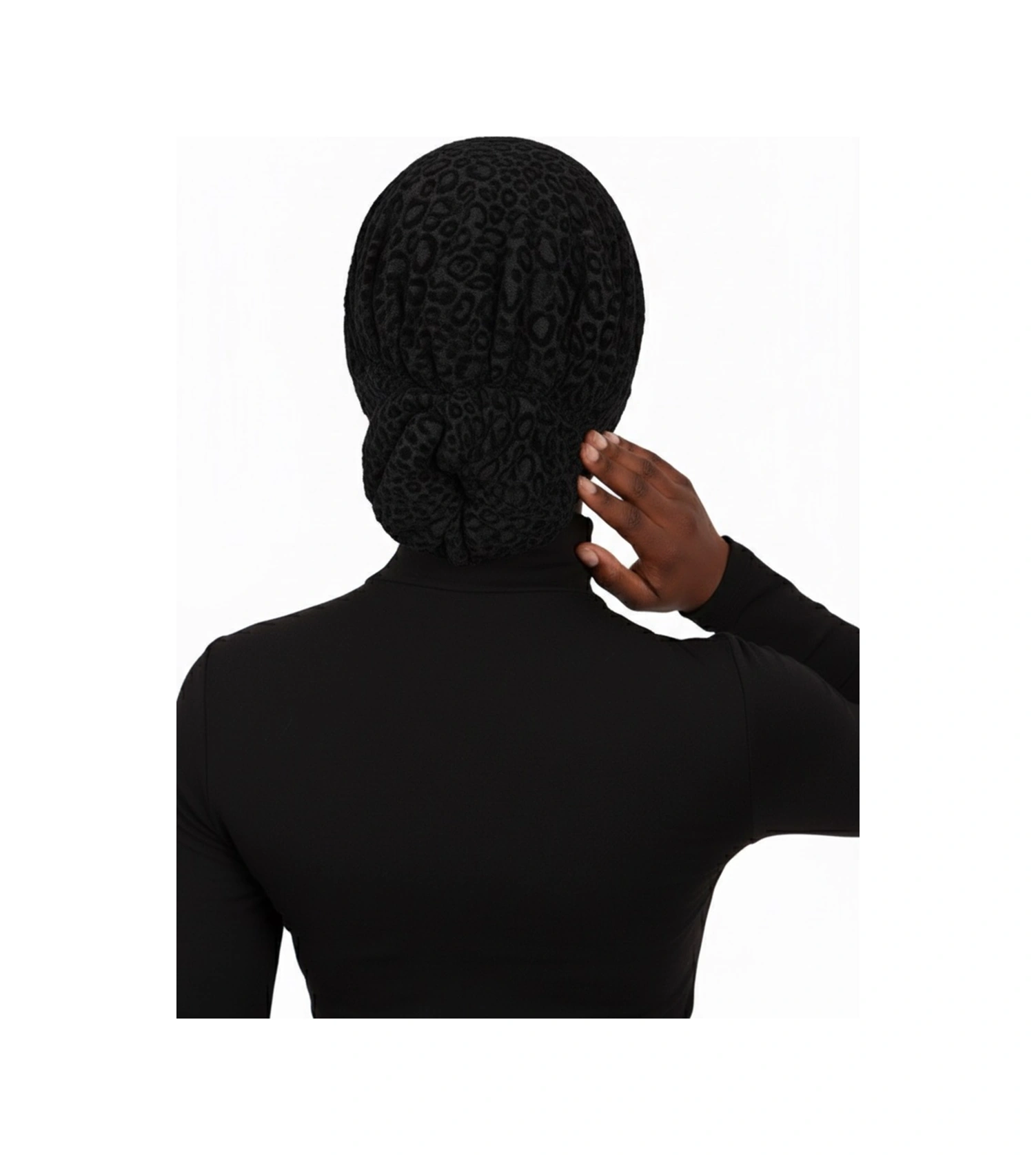 Topuzlu Brokar Siyah Hazır Türban Tesettür Bone Siyah