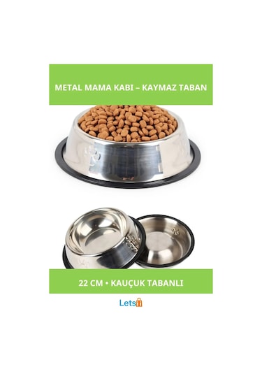 Paslanmaz Çelik Metal Mama Kabı 22 Cm Kauçuk Tabanlı