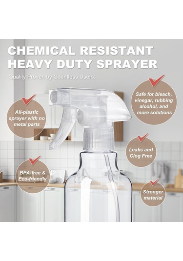 Kosona 2 Adet 500ml Gıda Grubu Şeffaf Sprey Flaske Ayarlanabilir Buhar/düz Mod, Dolum Hattı İçeren Dayanıklı Plastik