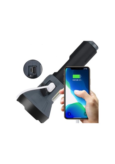 Swat Usb Şarjlı Projektör El Feneri Işıldak Siyah