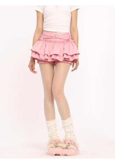 Kadınlar İçin Ruffle Mini Etek Yazlık Düz İnce A Kesim Şort Kek Etek Kawaii Sevimli Stil Y2k Giysileri Sokak Giyimi Pembe