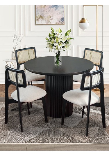 Aspendos İskandinav Natural Ahşap Masa Sandalye Takımı 90x90 Siyah