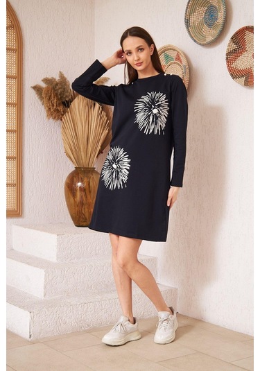 Darlin Moda Lacivert Düğme Detaylı Tunik DM60346 Lacivert