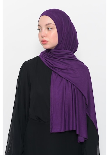 Hazır Pratik Geçmeli Lüks Düz Penye Şal Çapraz Hizalı Mürdüm