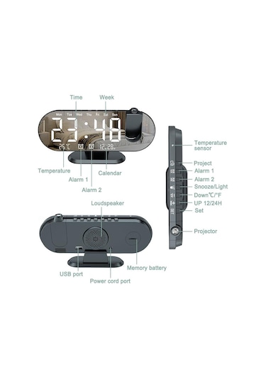 Valkyrie Projeksiyon Çift Alarm Dereceli Led Masa Saati