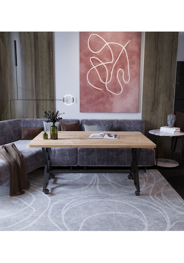 Reyyan Orta Sehpa Siyah Metal Ayak Tekerlekli 60 X100 Atlantik Çam