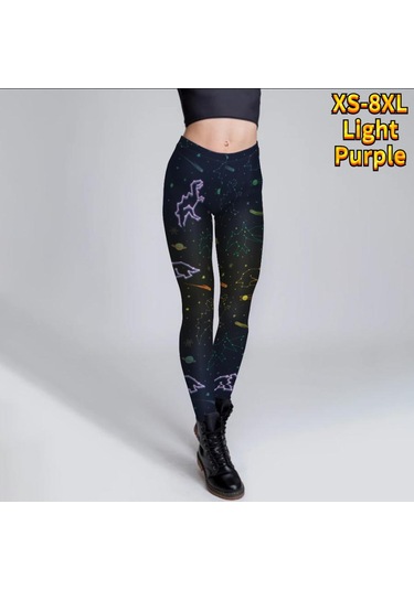 Açık Mor Bayan Siyah Eğri Baskılar Streç Yoga Tayt Spor Koşu Spor Salonu Spor Aktif Pantolon Açık Mor
