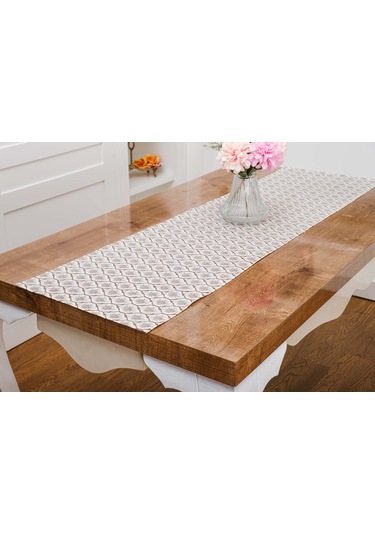 Finezza Melisa Damask Baskılı Duck Kumaş Kreme Kahve Runner 40x140 cm  - 1419