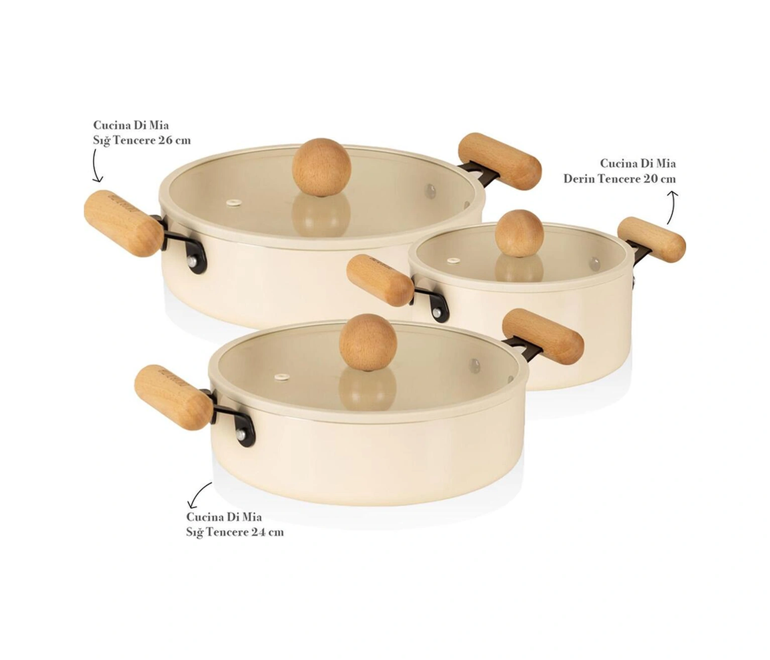 The Mia Cucina 6 Parça Tencere Seti Takımı İndiksiyonlu Ocaklara Uyumlu Krem