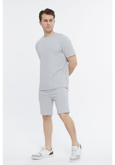 Bella Dossi Waffle Kumaş 0 Yaka Erkek Günlük Ve Spor Şort Takımı Gri