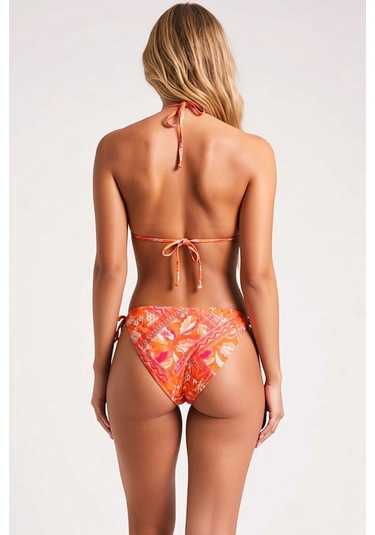 Benerly Kadın Bikini Takımı Etnik Desenli Üçgen Kaplı Bağlamalı Halter Ya Çok Renkli
