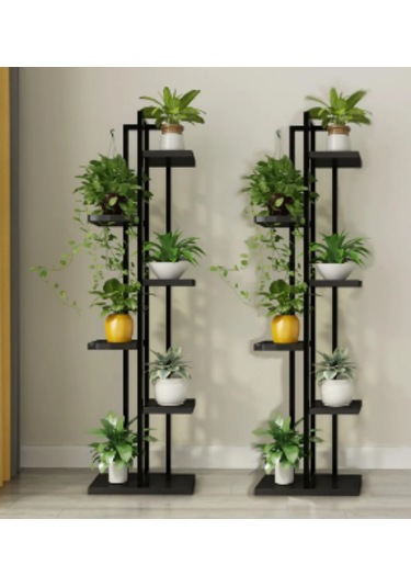 Çiçeklik 6 Bölmeli Raf Metal Çerçeveli Sağlam Siyah