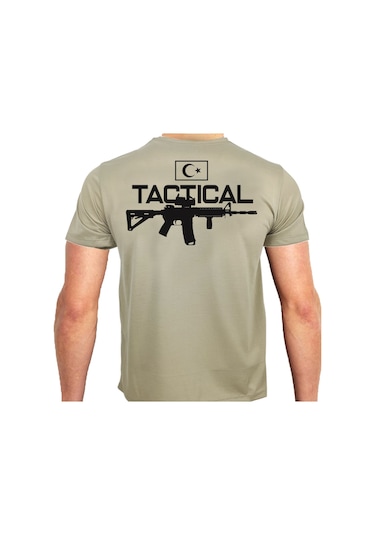 Alfa Giyim Tactical Silah Baskılı Tişört Siyah Kum