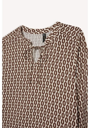 DeFacto Regular Fit Bağcıklı Yaka Desenli Uzun Kollu Bluz N1809AZ25SPER105