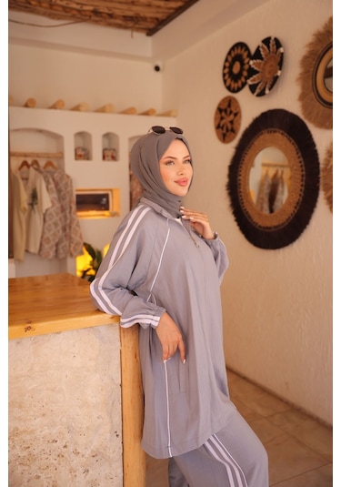 Kadın Spor Eşofman Takımı Fermuarlı & Alt Üst Takım 508 Gri