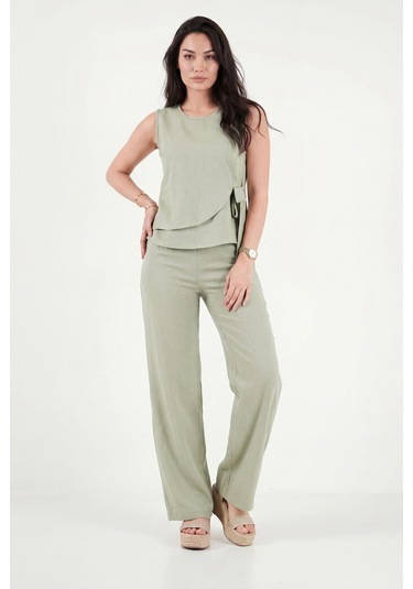 Lela Regular Fit Bağlama Detaylı Bisiklet Yaka Takım Bayan Takım 5866466 Olive Yeşil