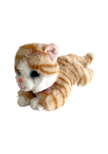 Sesli Yatan Miyavlayan 25 Cm Peluş Kedi Oyuncak - Kahve Kahve