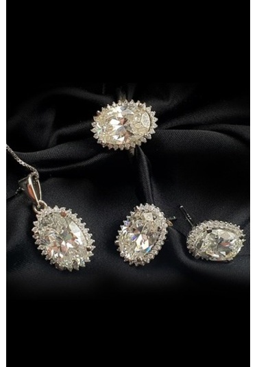 Sky Diamond Taşlı Oval Kesim Gümüş Lüks Set Takım-16