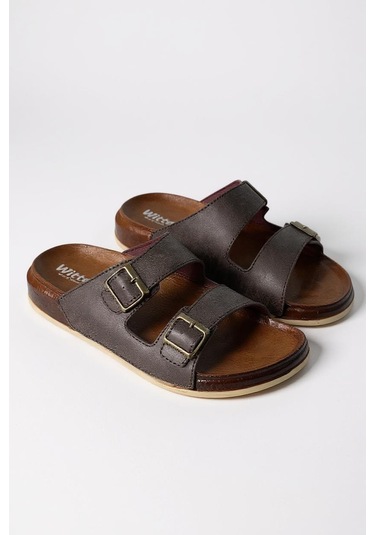 Wt 55201 Rahat Tabanlı Unisex Yazlık Günlük Hafif Tokalı Terlik Kahverengi