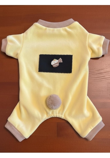 Sunny Cake Pastel Sarı İnce Kadife Köpek Tulum Pijama