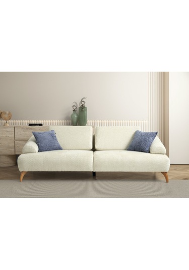 Arti Ahşap Ayaklı Beyaz 3 Lü Kanepe Beyaz