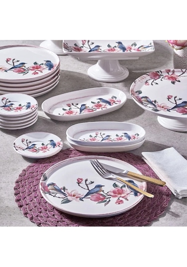 Fecra Pink Bird 18 Parça Servis Ve Sunum Seti Beyaz