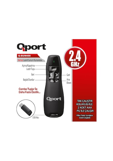 Qport Q-SUN400 2.4 GHz USB Lazerli Sunum Kumandası