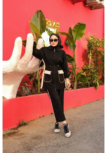 Tesettür Eşofman Takımı Fermuarlı Ikili Takımı Siyah 450 Siyah