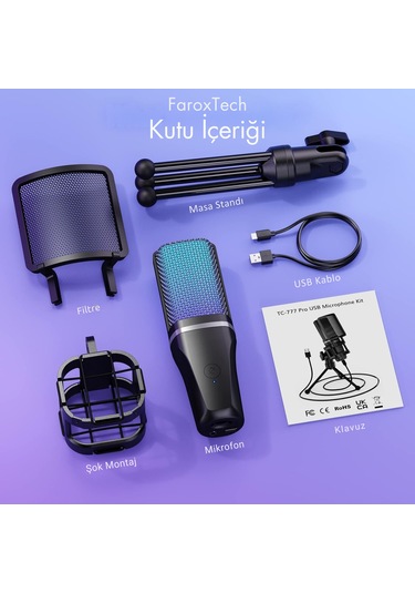 Profesyonel Yayıncı Mikrofonu - Stüdyo Kalitesinde Ses Kaydı - Gecikme - Rgb Işıklı