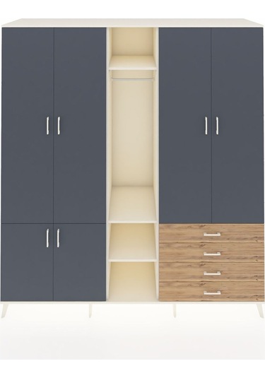 Kronos Dolap 14 Raflı 4 Çekmeceli Tek Askılı 220x59x243 Aytaşı-antrasit/çam Antrasıt/atlas Çam