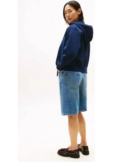 Tommy Hilfiger Kadın Yazı Baskılı Pike Fermuarlı Kapüşonlu Mavi Sweatshirt Ww0ww45742c1g Mavi