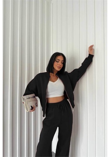 Neşeli Butik Kadın Kışlık Alt Üst Eşofman Takımı Nb0022 - Siyah Siyah