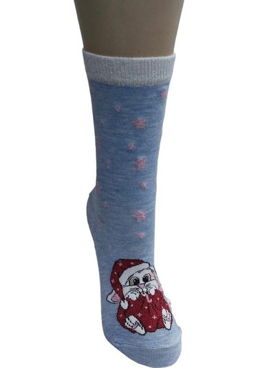 3'lü Set Pamuklu Yılbaşı Kadın Soket Çorap-mavi Mavi