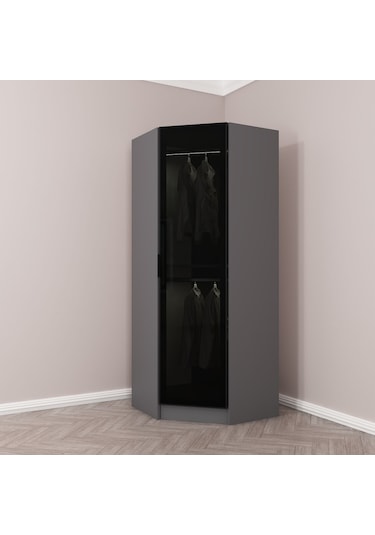Minar Kale 1 Füme Cam Kapaklı Köşe Dolap Antrasit