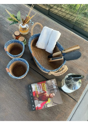 3'lü Düzenleyici Sepet Set Leke Tutmaz Mavi -natural Natural