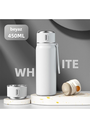 Aoyingnettech Kızlar İçin Termos Kupa Yüksek Değer 316 Paslanmaz Çelik Büyük Kapasiteli Su Bardağı Taşınabilir Öğrenci Okulu Özel Su Bardağı Açık Kamp Termos Kupası Beyaz