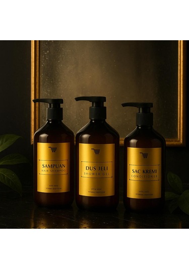 Banyo Seti 3lü Set Saç Kremi Banyo Jeli Şampuan Şişesi 500 Ml Açık Kahverengi