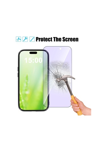 Yunboo İphone 15 Pro Max 6.7'' Mavi Işık Koruyucu Ultra Net Tam Kaplama Çizilmeye Dayanıklı Cam Ekran Koruyucu Gümüş