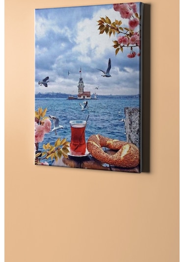 Webstyle Üsküdar Da Çay Simit Sayılarla Boyama Seti Kasnaklı 40x50 Cm