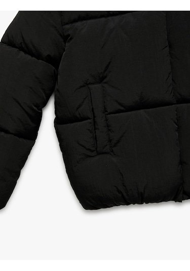 Koton Uzun Kollu Kapşonlu Şişme Mont Siyah 6wkg20025aw Siyah